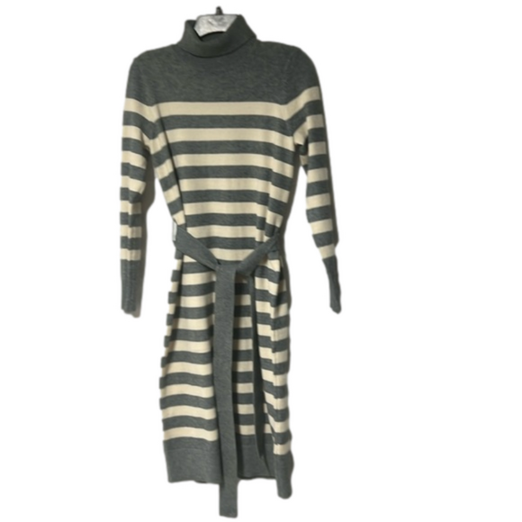 Women’s Ann Taylor Sweater dress with tie turtleneck gray white size Petite M - Picture 2 of 5